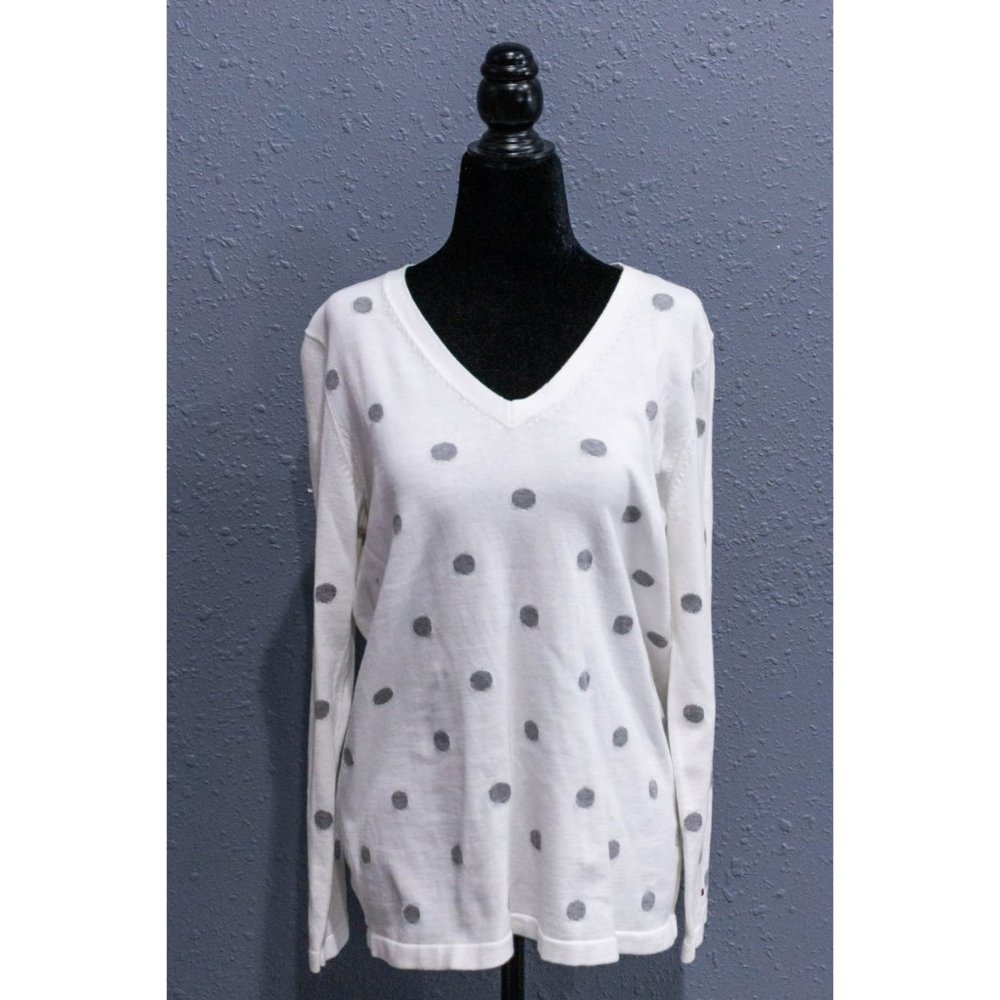NWT Tommy Hilfiger White and Gray Polka Dot Sweater, Size Large